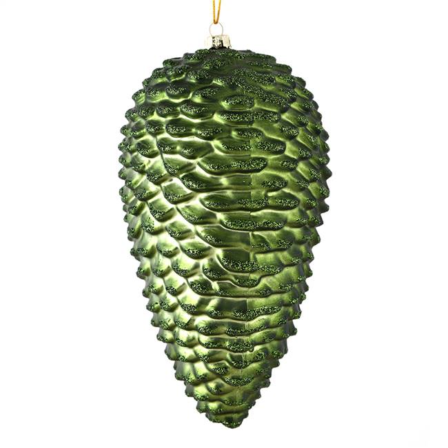 7" Moss Grn Matte Glitter Pinecone 4/Bag