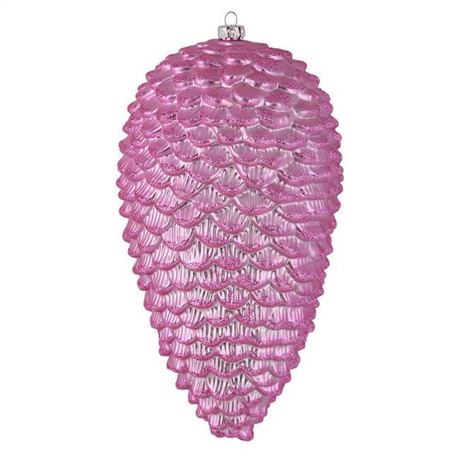 10" Pink Matte Glitter Pinecone 2/Box