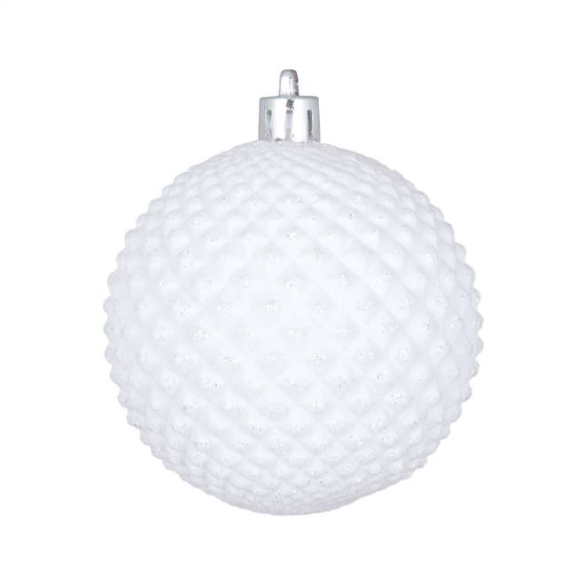 4" White Durian Glitter Ball 6/Bag