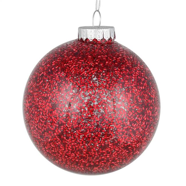 4" Wine Tinsel Clear Ball On 6/Bag