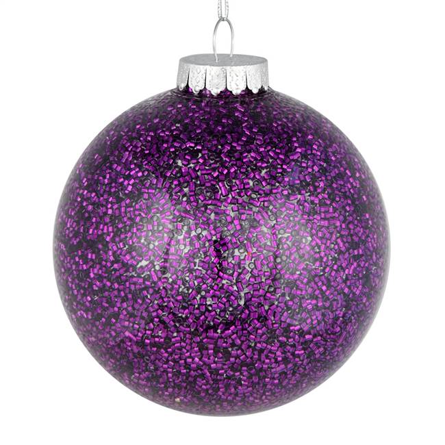 4" Plum Tinsel Clear Ball On 6/Bag