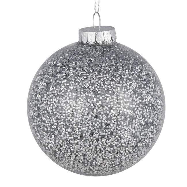 6" Silver Tinsel Clear Ball Orn 4/Bag