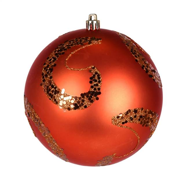 6" Burnish Orange Matte Sequin Ball 4/Ba