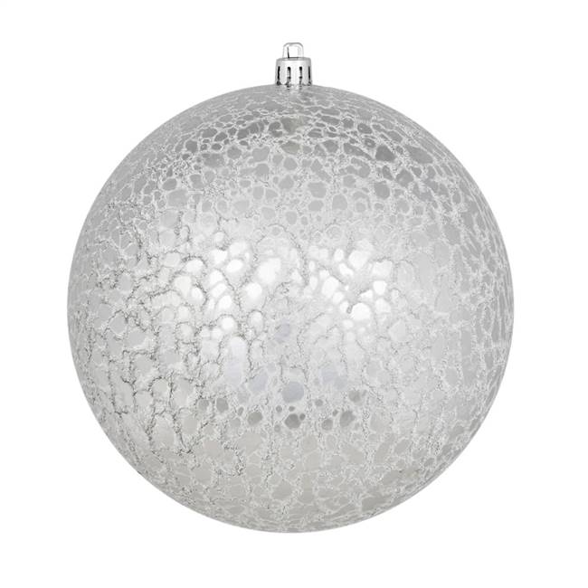 4" Silver Crackle Ball Ornament 6/Bag