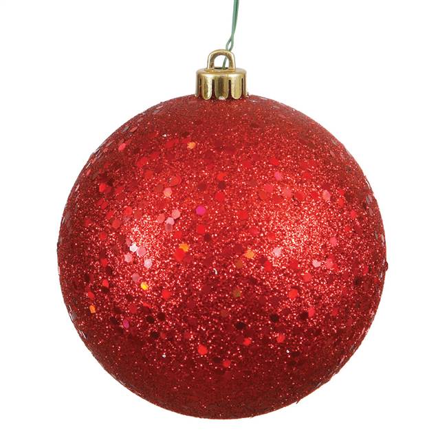 4" Red Sequin Ball Drilled 6/Bag