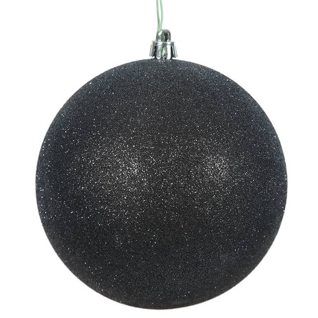 4" Black Glitter Ball Drilled 6/Bag