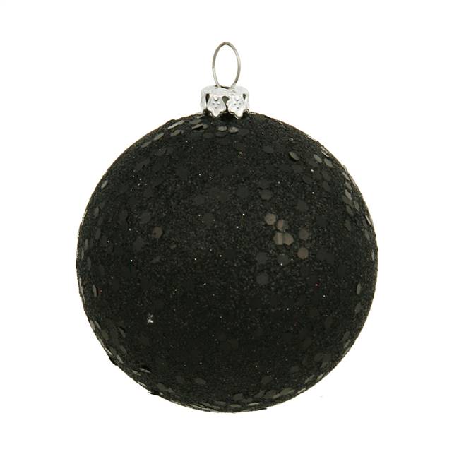 4" Black Sequin Ball Drilled 6/Bag