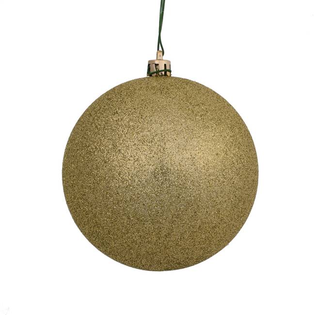 4" Champagne Glitter Ball Drilled 6/Bag