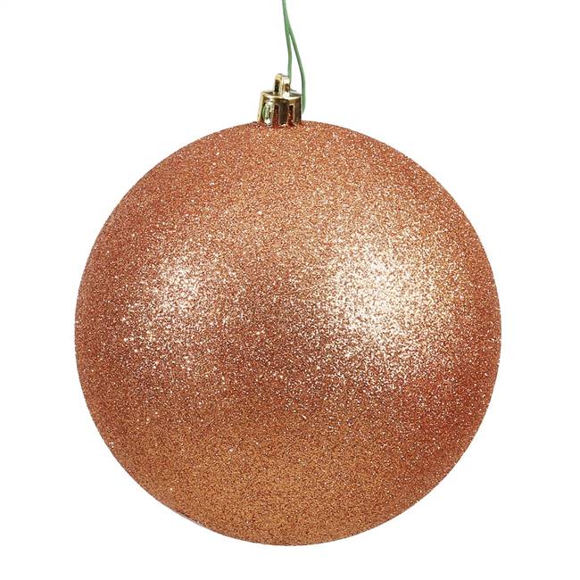 4" Rose Gold Glitter Ball Drilled 6/Bag