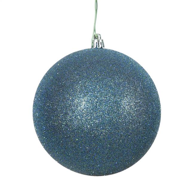 4" Sea Blue Glitter Ball Drilled 6/Bag