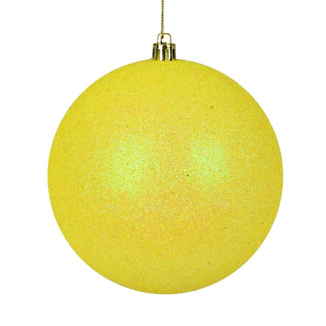 4" Yellow Glitter Ball Drilled 6/Bag