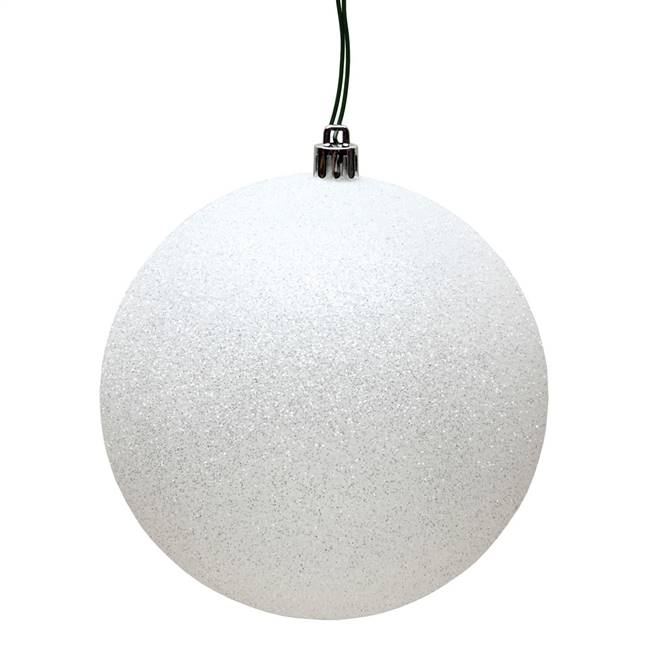 6" White Glitter Ball Drilled 4/Bag