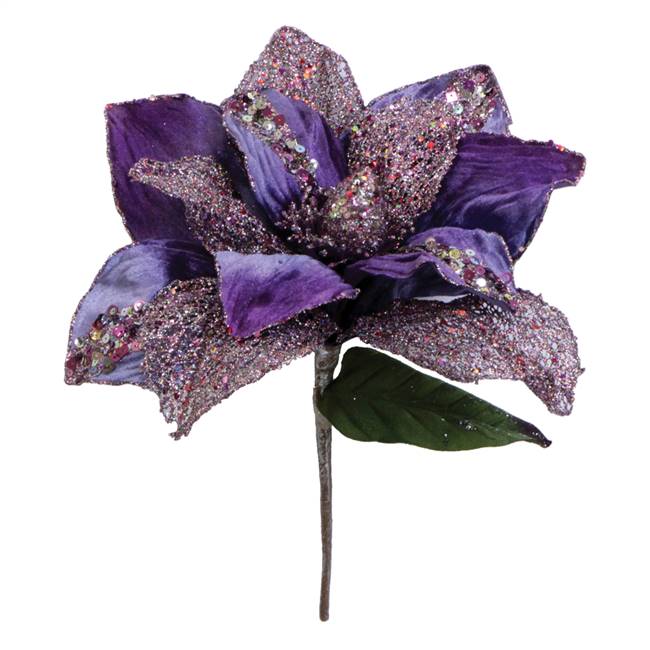 31" Purple Glitter Magnolia 13" Flower
