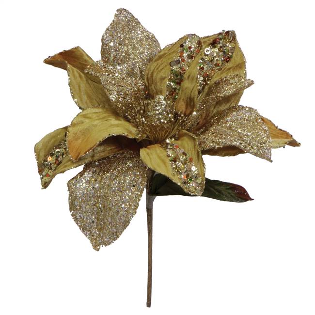 31" Gold Glitter Magnolia 13" Flower