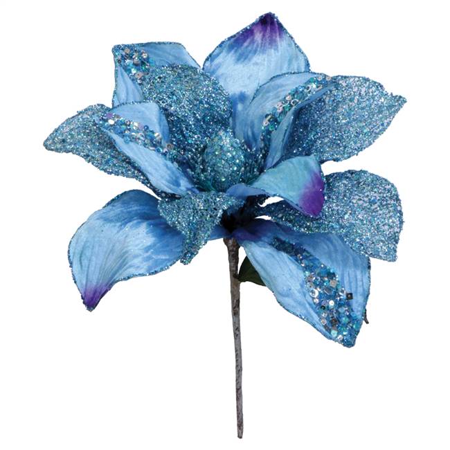 31" Aqua Glitter Magnolia 13" Flower