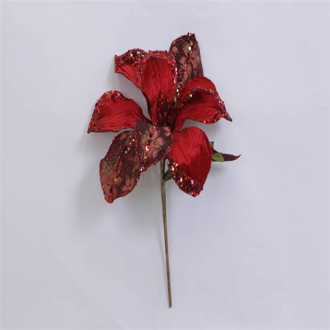 30" Red Beaded Magnolia 11" Flower