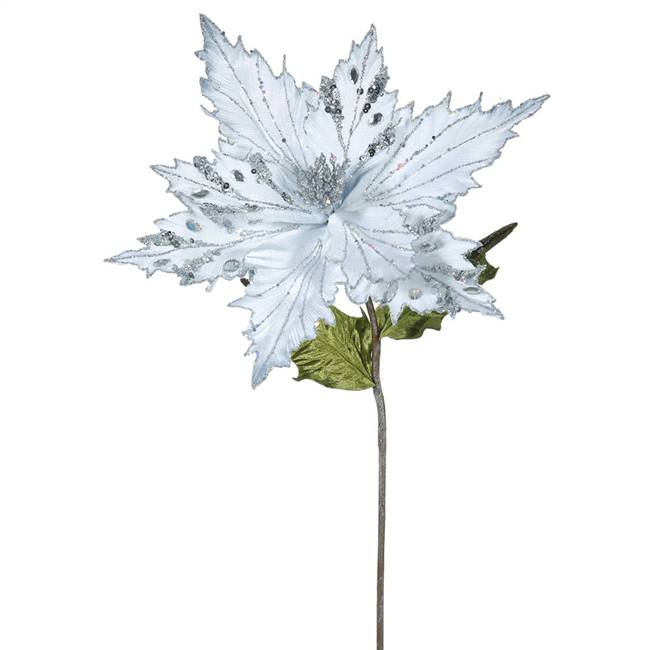 26" Silver Poinsettia, 13" Flower 3/Bag