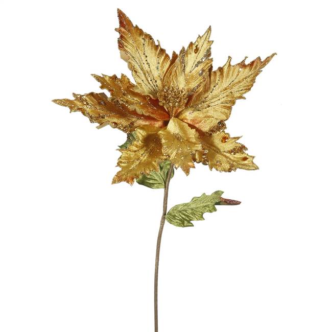 26" Gold Poinsettia, 13" Flower 3/Bag