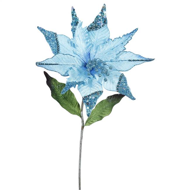 26" Sky Blue Poinsettia, 12" Flower 3/Ba