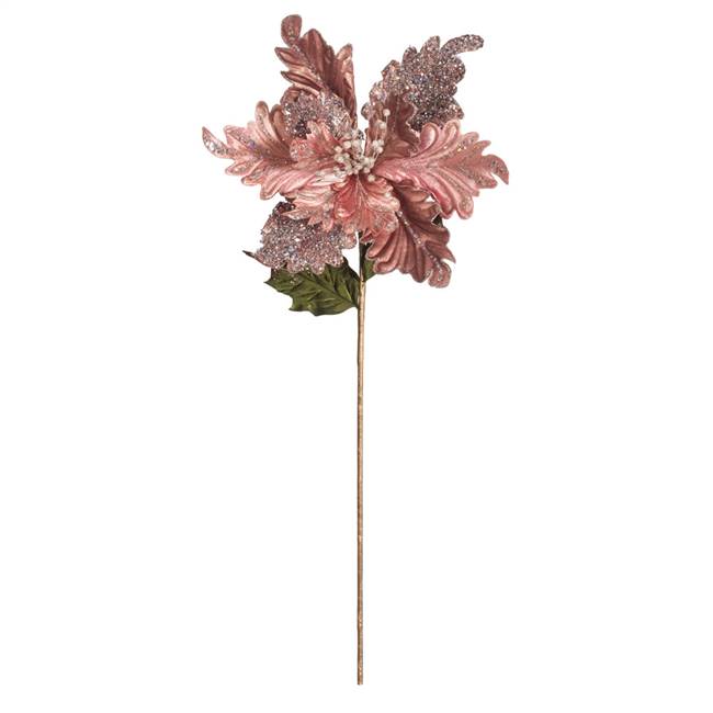 20" Rose Gold Poinsettia 14" Flower 3/Bg