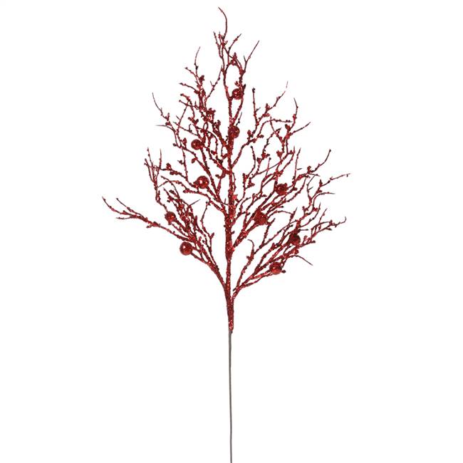 29" Red Sparkle Berry Twig Spray