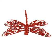 6" Red Glittered Dragonfly w/Clip