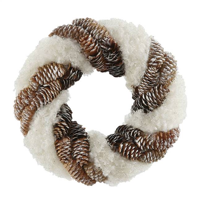 10" Snow and Pine Cone Twisting Wreath