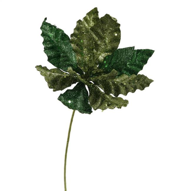 8" Green Sparkle Poinsettia Pick 6" Flwr