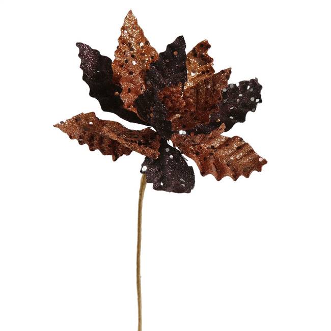 8" Brown-Copper Spkle Poinsettia Pick 6"