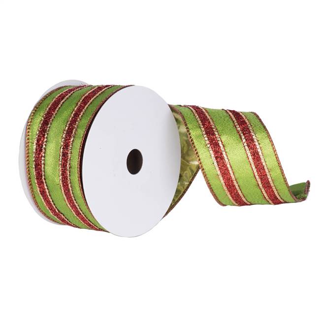 2.5" x 10yd Red-Green Stripe Ribbon