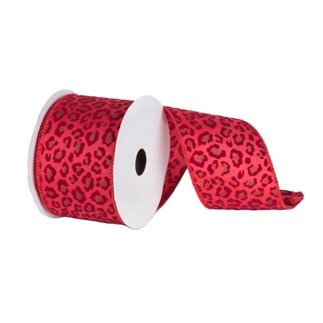 2.5" x 10yd Red Leopard Velvet Ribbon