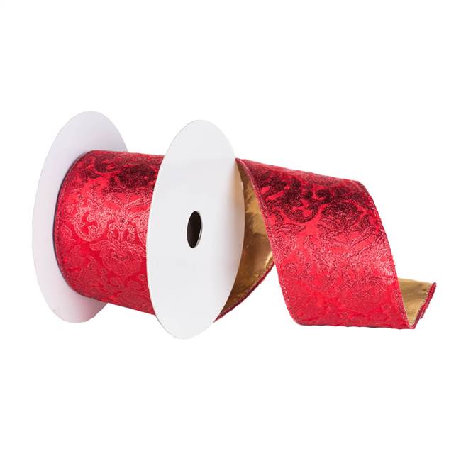 2.5" x 10yd Red Gold Embossed Ribbon