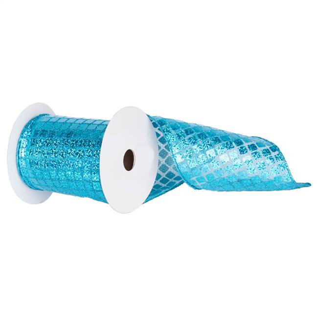 4" X 10yd Aqua Mesh Metallic Check