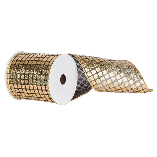 6" X 10yd Black-Gold Metallic Check