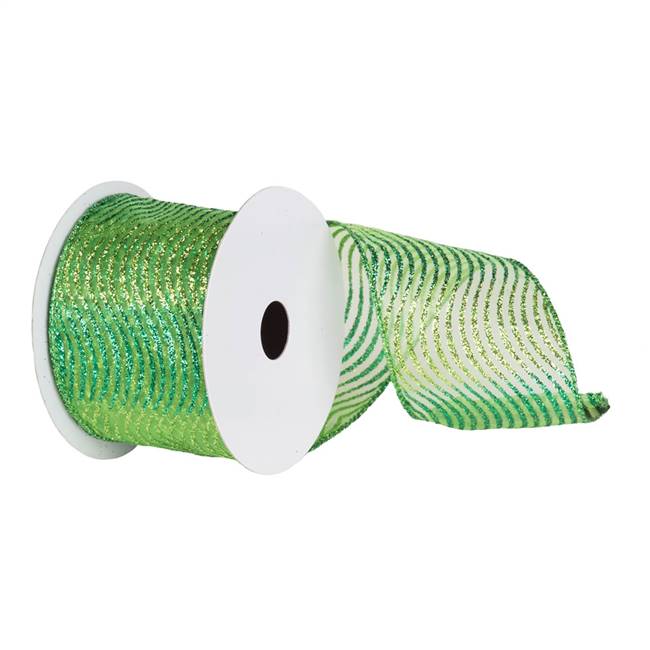 4" x 10yd Lime-Green Glitter Swirl Mesh