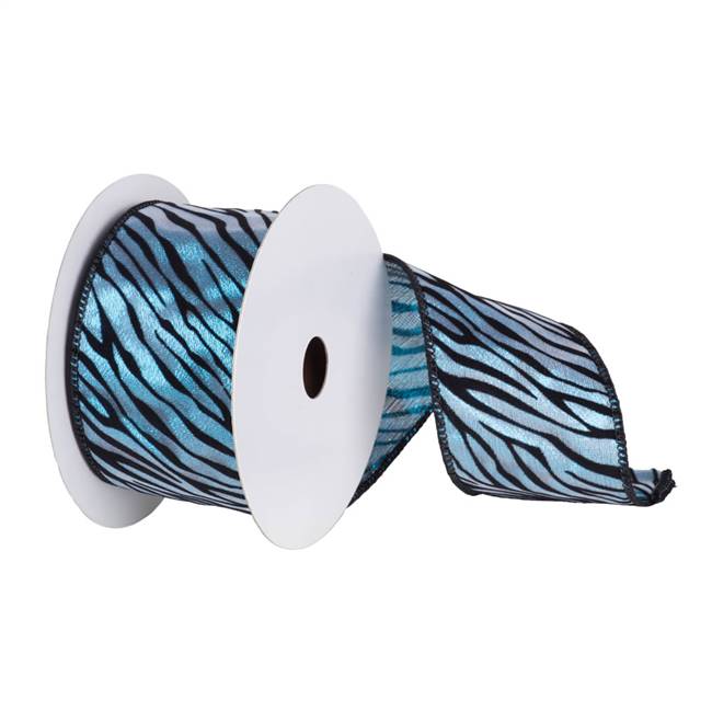 4" x 10yd Teal Lame Velvet Black Zebra