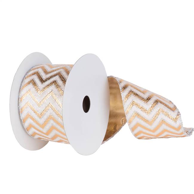 4" x 10yd Gold-Cream Chevron Lame