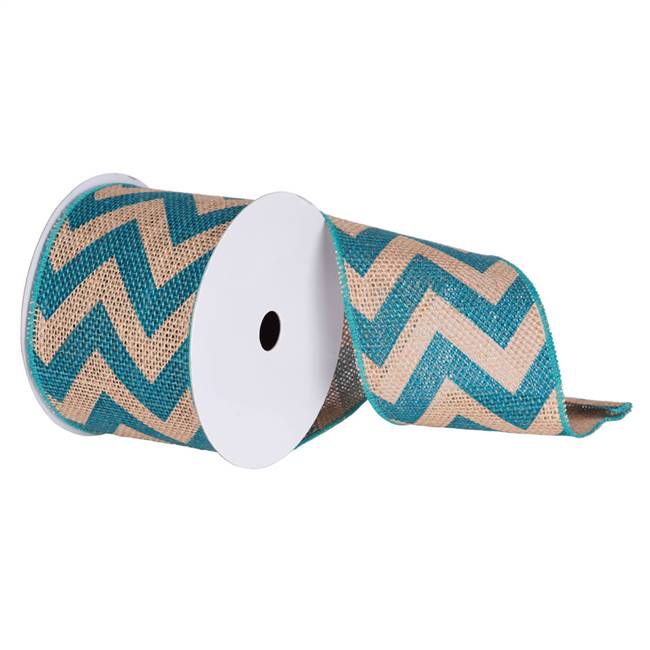 4" x 10yd Burlap Teal Chevron