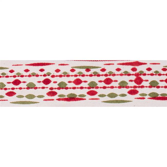 2.5" x 10Yd Red Green Bead Print Ivory