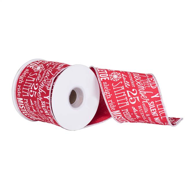 4" x 10Yd Red White Holiday Word Dupion