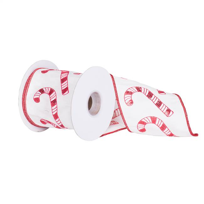 4" x 5Yd Red Candy Cane White Dupion