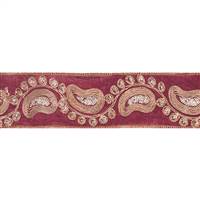 2.5" x 5Yd Gold Seq Paisley Burgundy