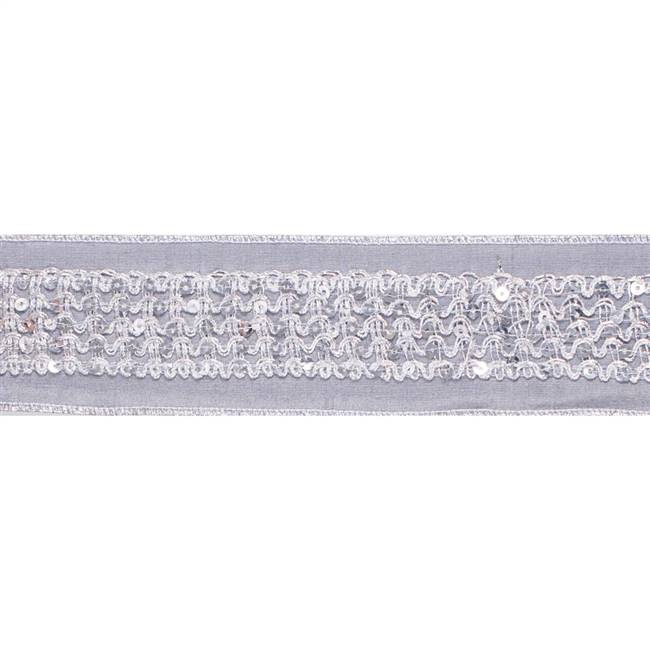 2.5" x 5Yd Silver Sequin Trim Grey