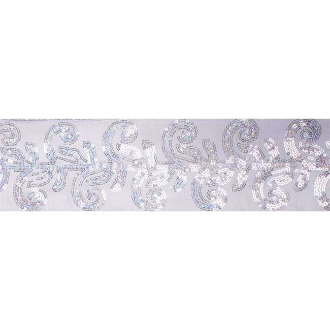 4" x 5Yd Silver Sequin Leaf Silver