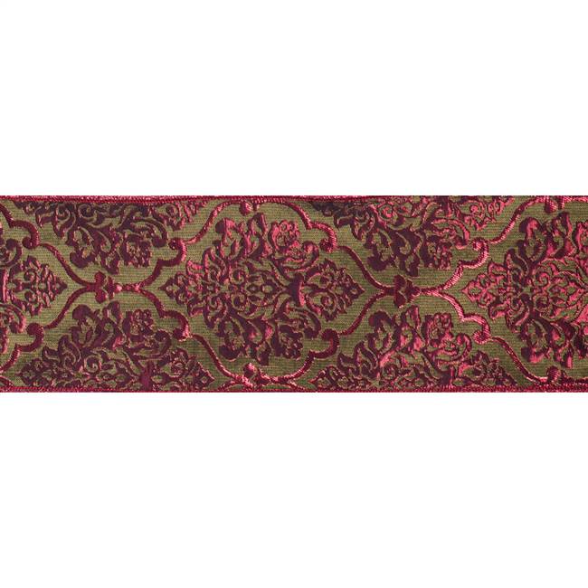 4" x 10Yd Red Lime Damask Jacquard