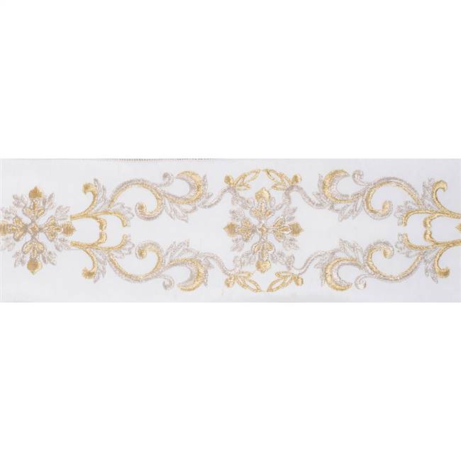 4" x 5Yd Ivory Snowflake Scroll Dupion