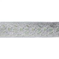 2.5" x 5Yd Silver Sequin Floral Sage