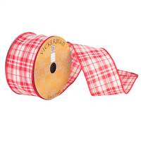 2.5" x 10yd Cream Red Plaid Woven Wired