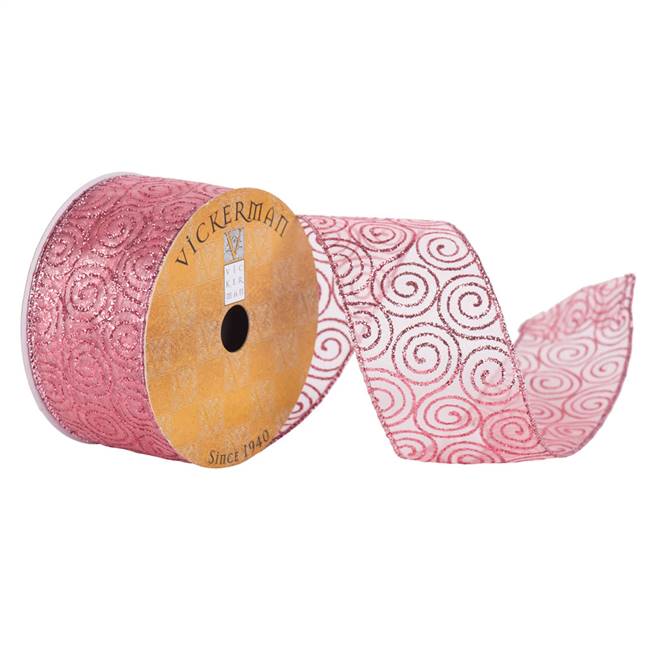 2.5" x 10yd Pink Glitter Swirl