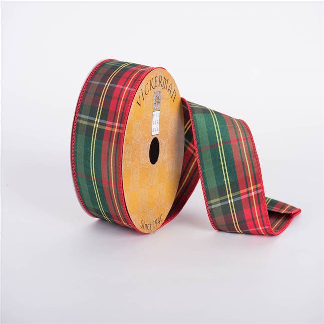 2.5" x 10yd Red Green Satin Plaid